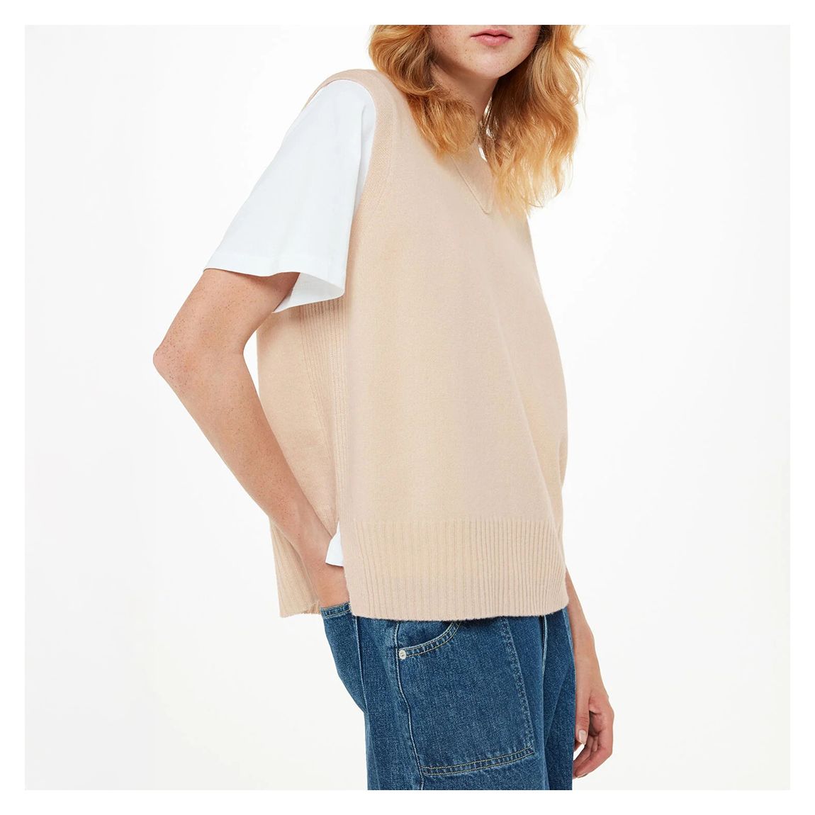 Beige Wool V Neck Vest main product photo