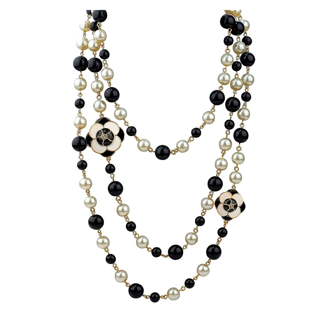 18K Gold Black & White Long Pearl Statement Necklace main product photo