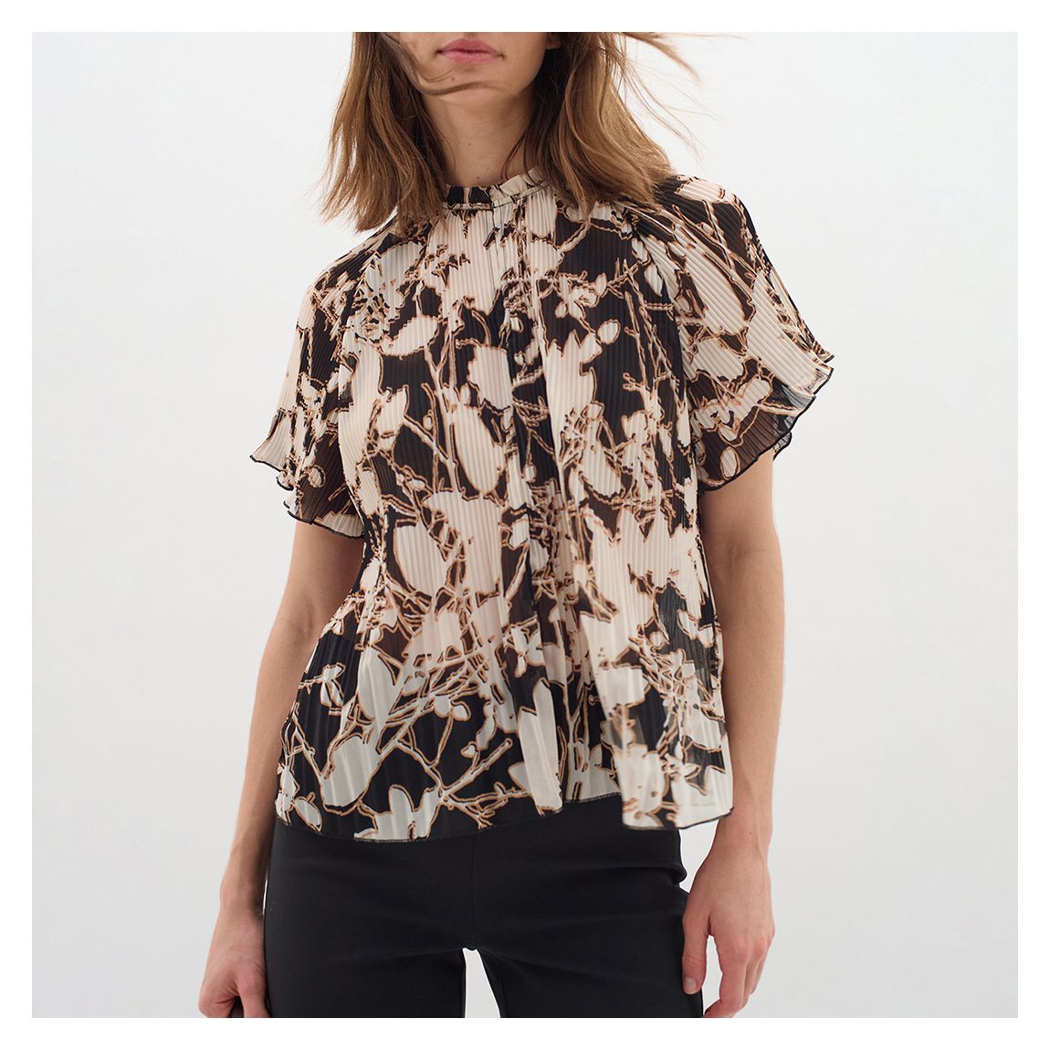 Black Printed Flutter Sleeve Blouse main product photo