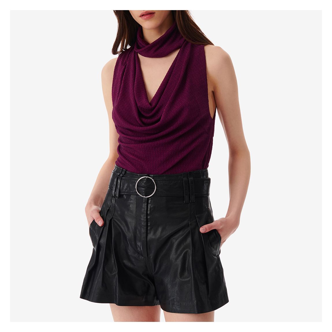 Deep Pink Halter Cowl Neck Top main product photo