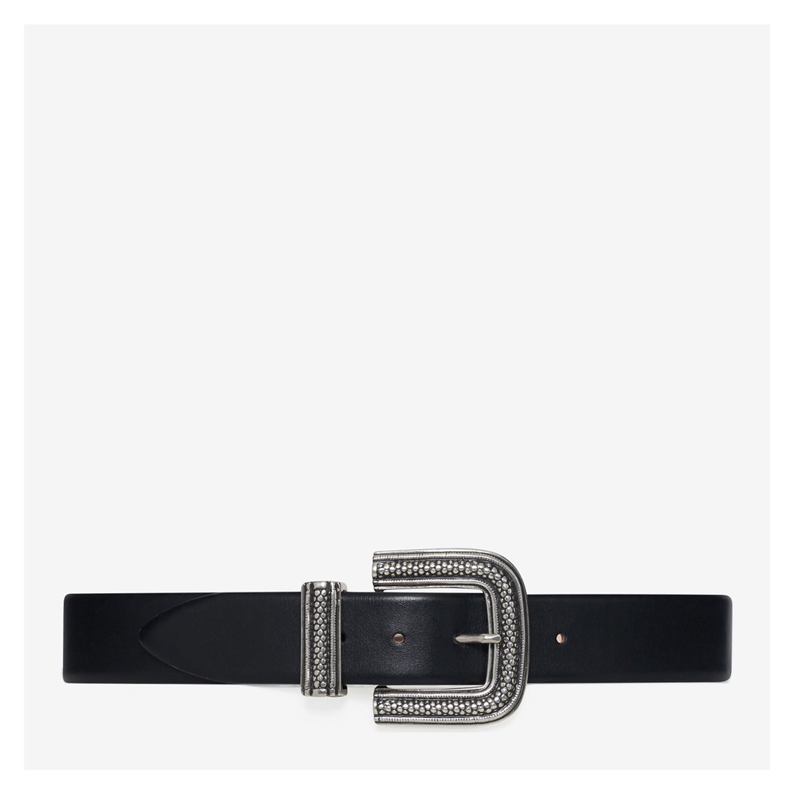 Black Leather Geometric Buckle Belt main product photo