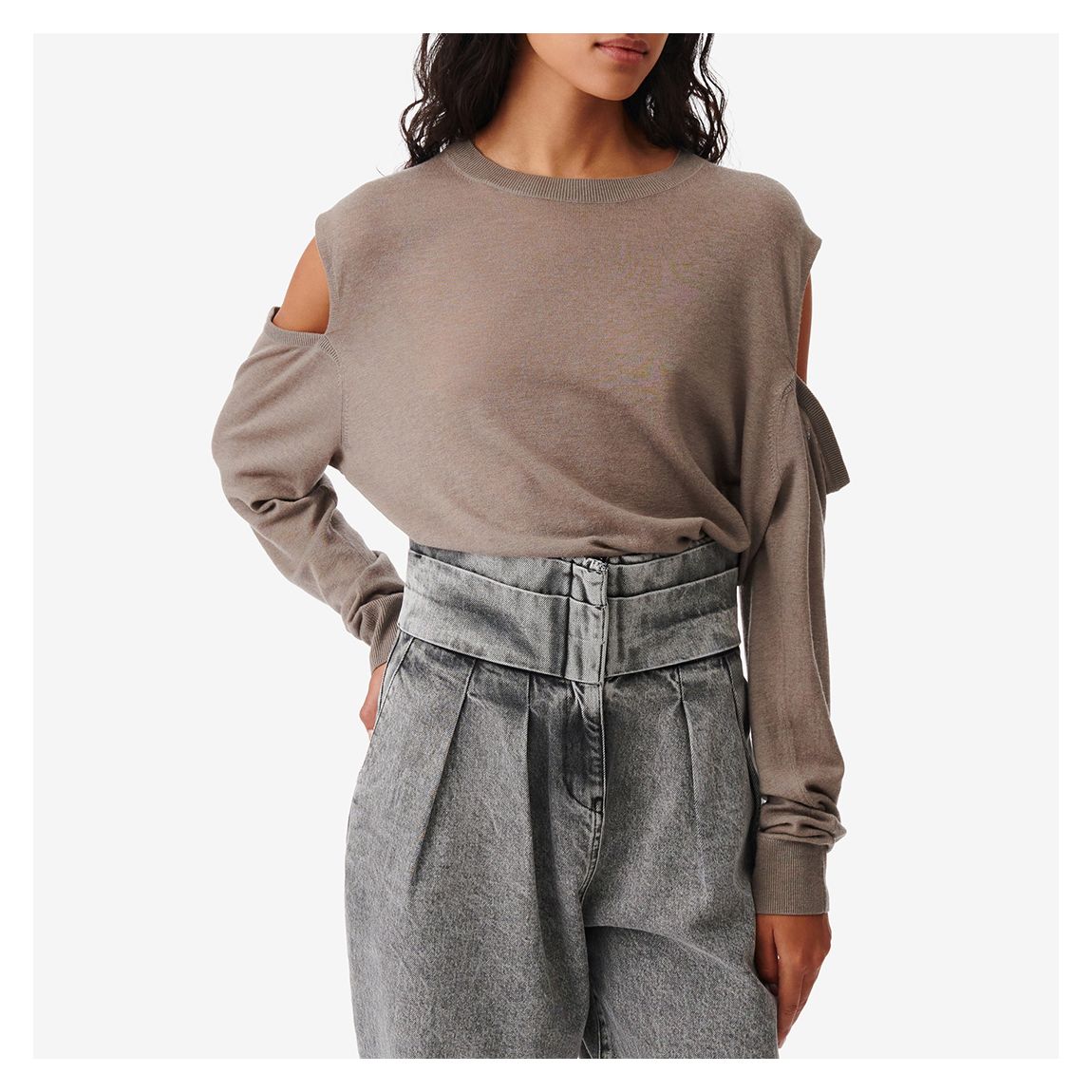 Coffee Wool & Cashmere Blend Cold-Shoulder Jumper main product photo