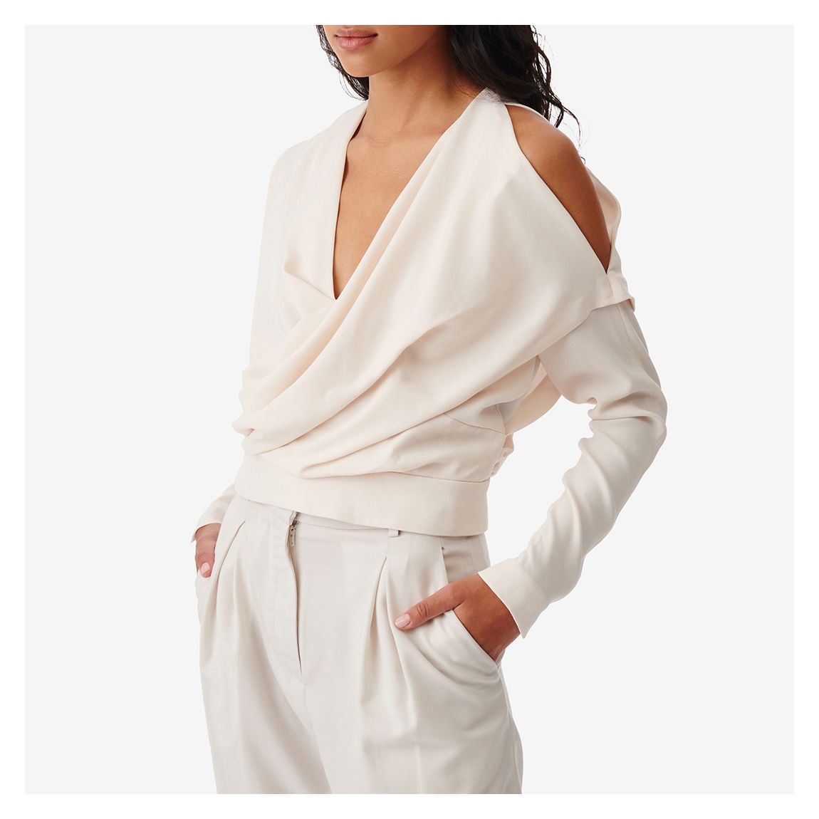 Cream Draped Cold Shoulder Blouse main product photo