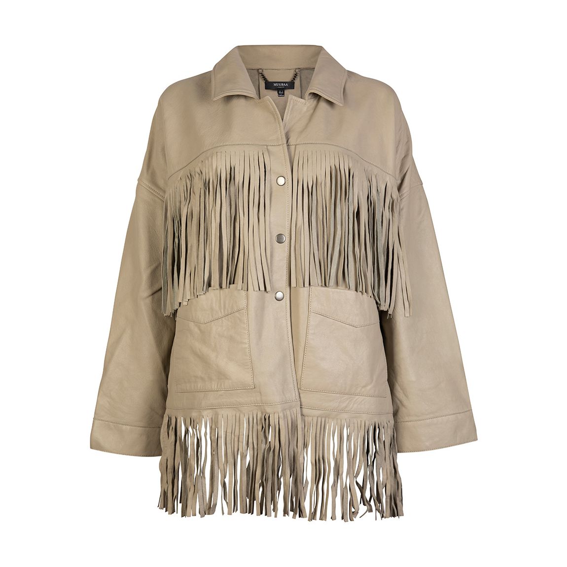 Cream Kate Fringed Leather Jacket main product photo