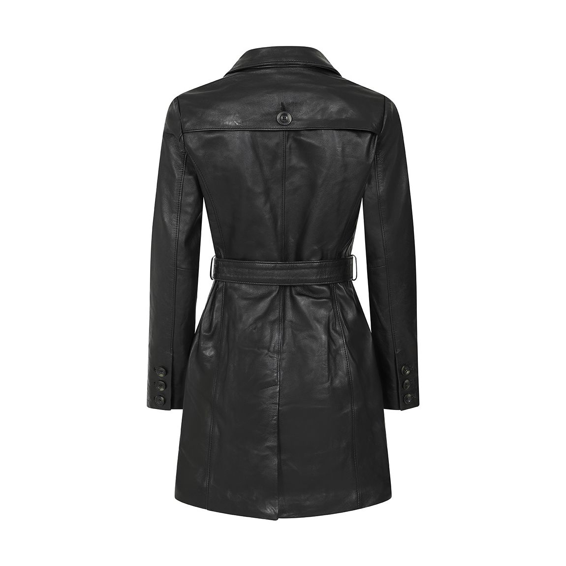 Black Short Leather Trench Coat main product photo