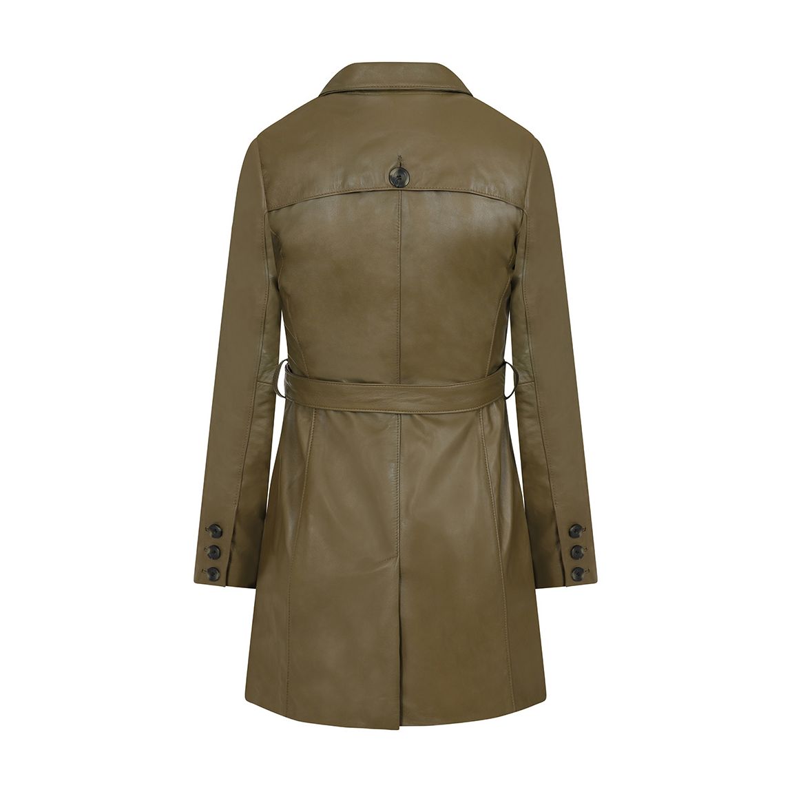 Olive Short Leather Trench Coat main product photo