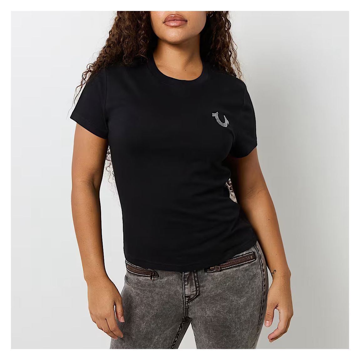 Black Retro Crystal Wing Cotton T-Shirt main product photo