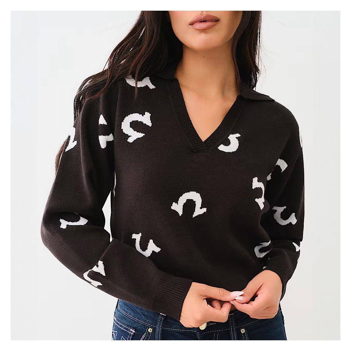 Black Notch Collar Cotton Blend Jumper main product photo