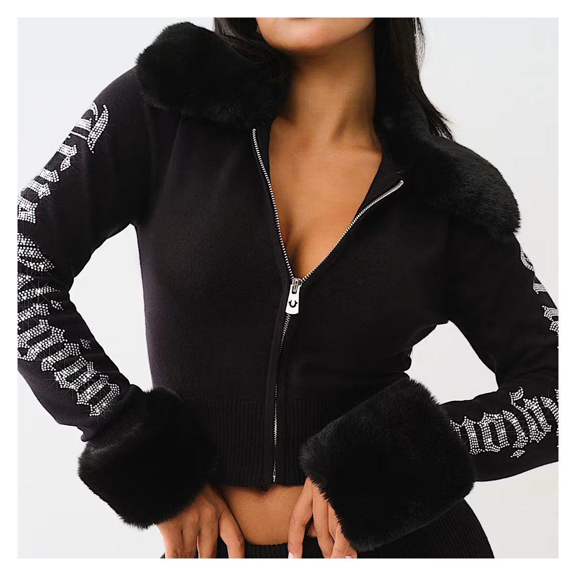 Black Cozy Shrunken Fur Trim Cardigan main product photo