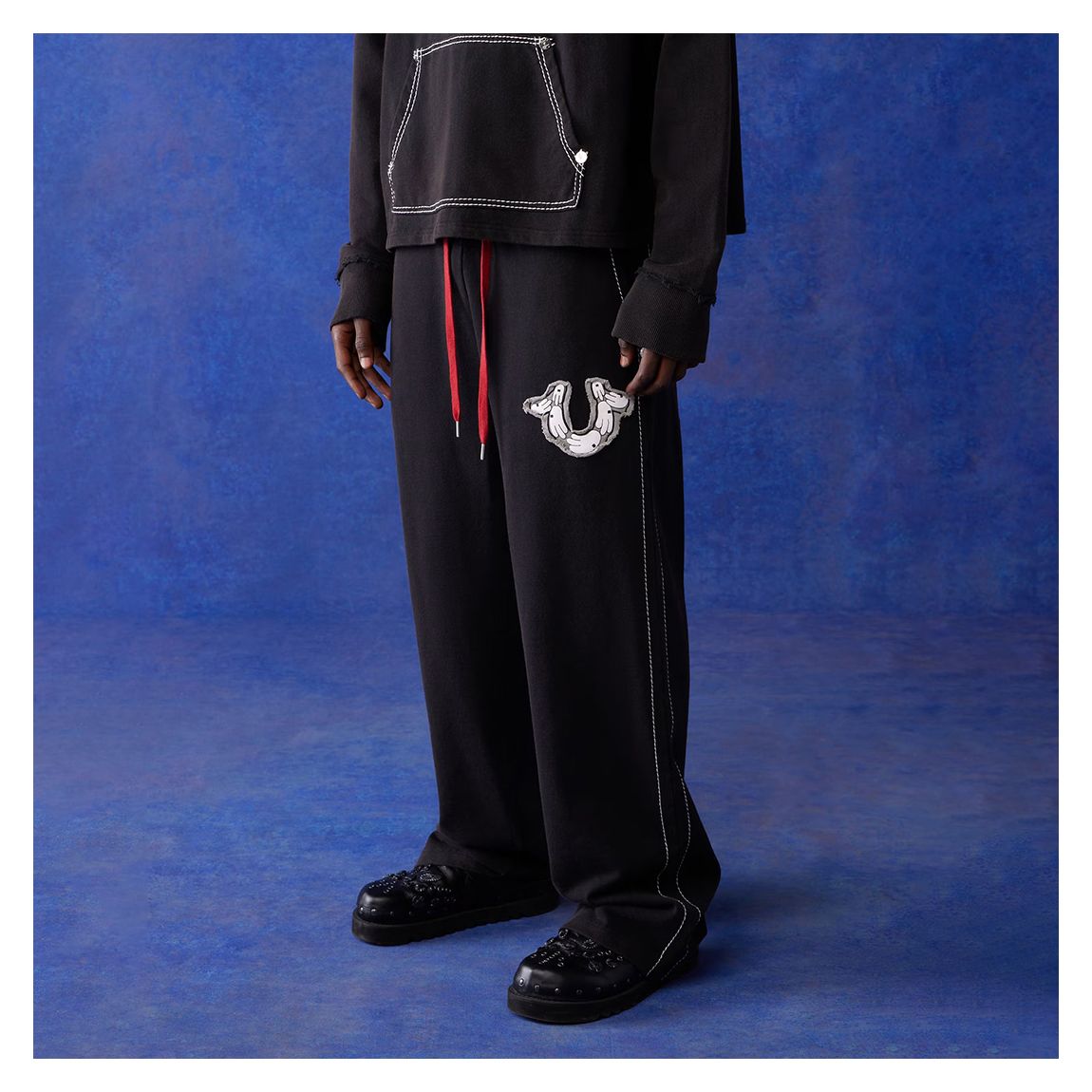 Black Taped Wide Leg Cotton Joggers main product photo