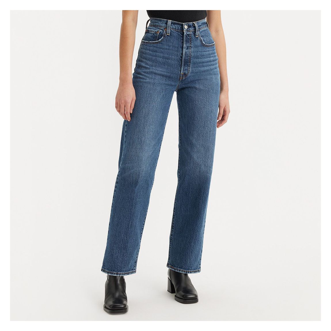 Mid Blue Ribcage Straight Ankle Leg Jeans main product photo