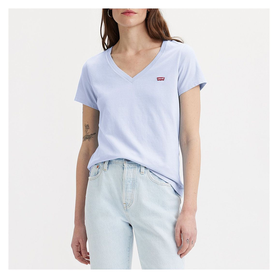 Light Blue V-neck Logo Cotton T-Shirt main product photo