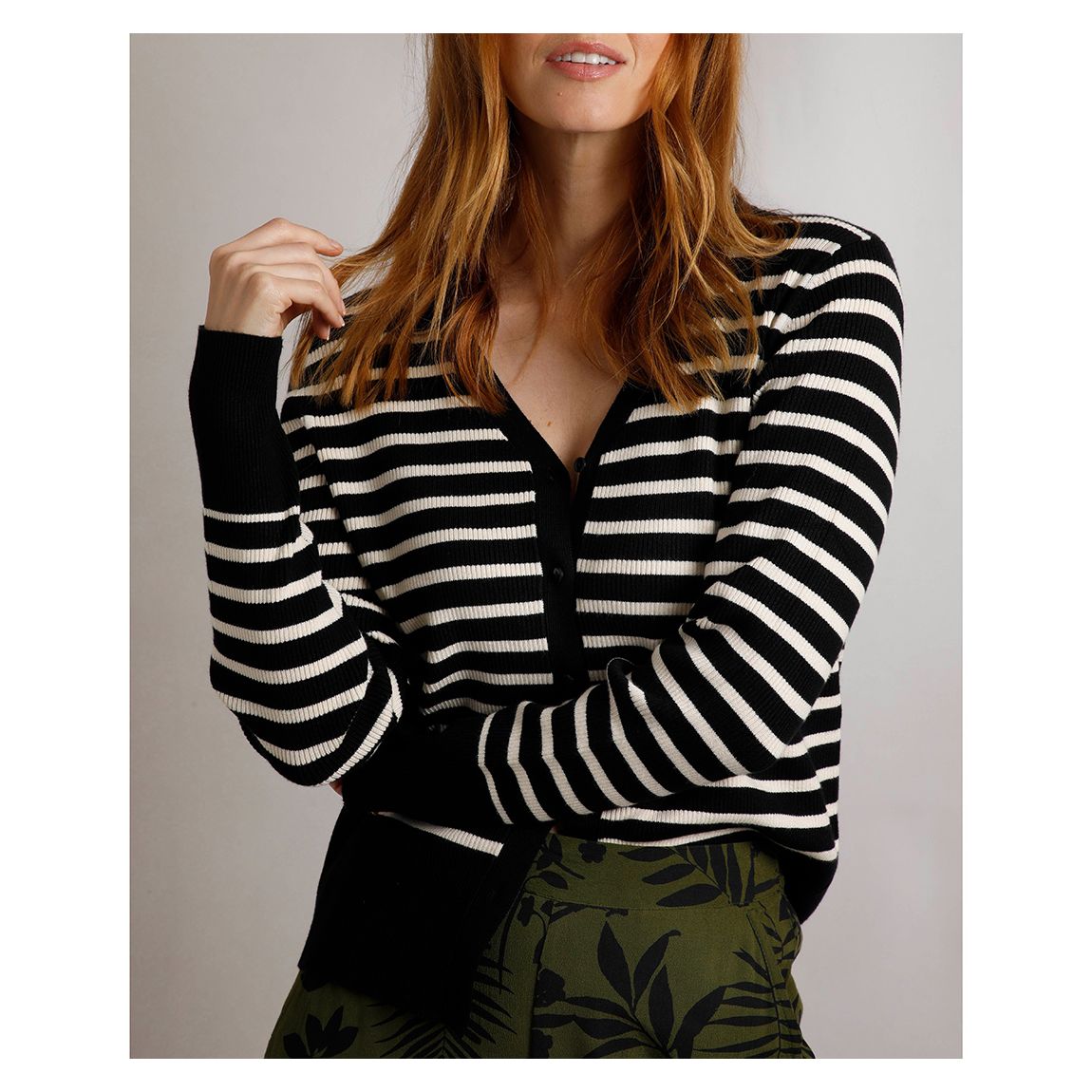 Black Striped Ribbed Cardigan main product photo