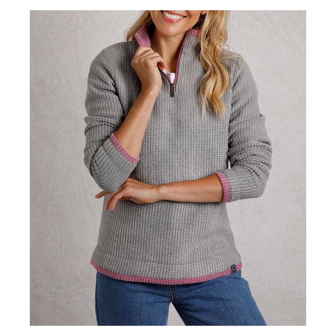 Grey Eco 1/4 Zip Grid Fleece main product photo