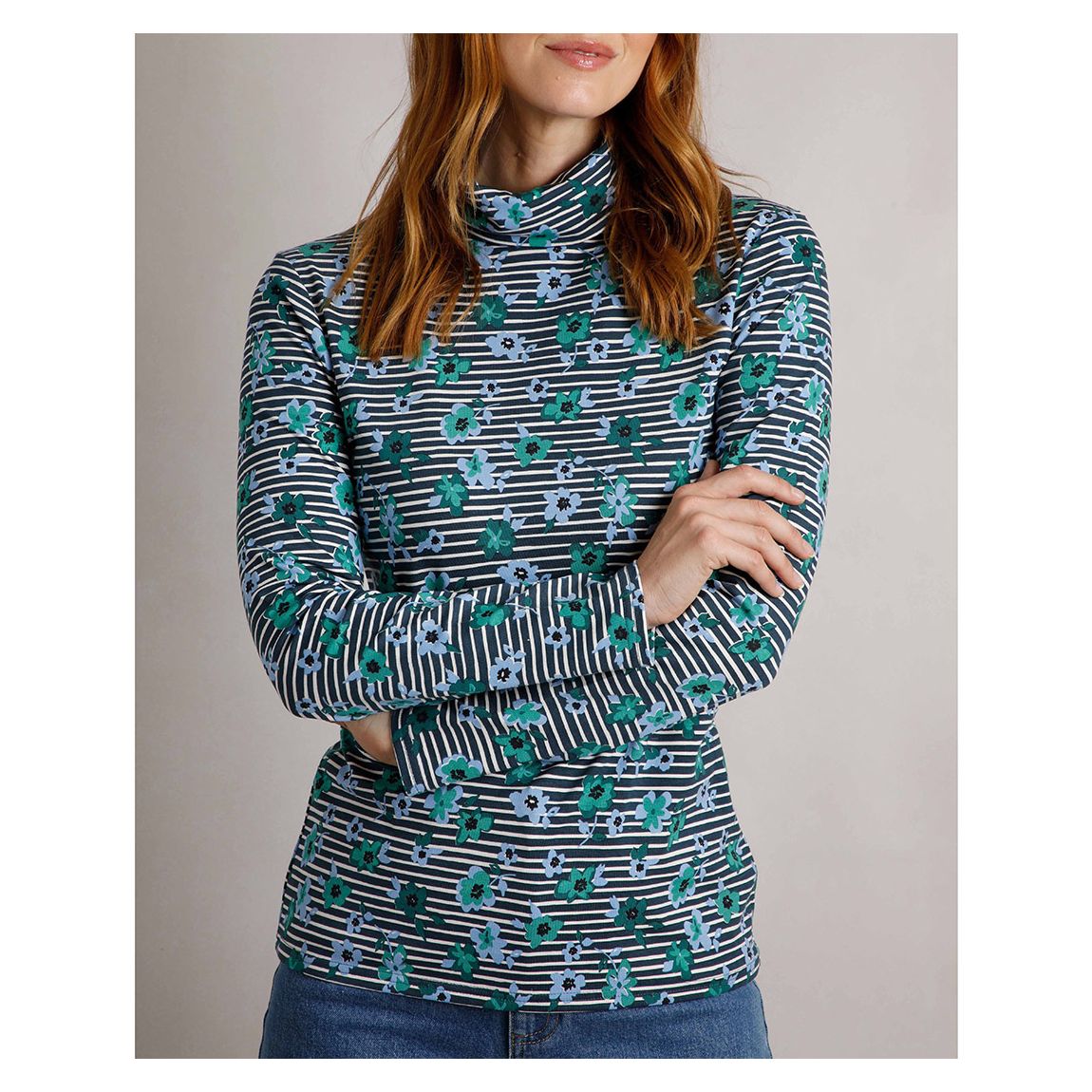 Navy Roll Neck Printed T-Shirt main product photo