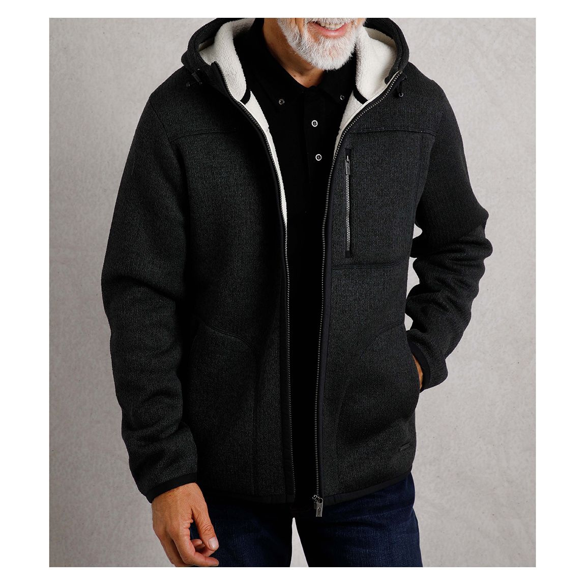 Black Faux Shearling Hooded Fleece main product photo