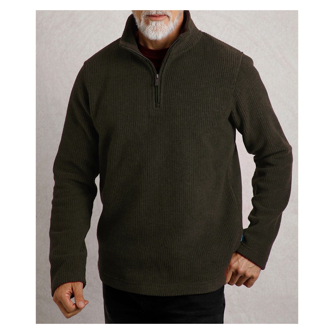 Dark Green 1/4 Zip Ribbed Fleece main product photo