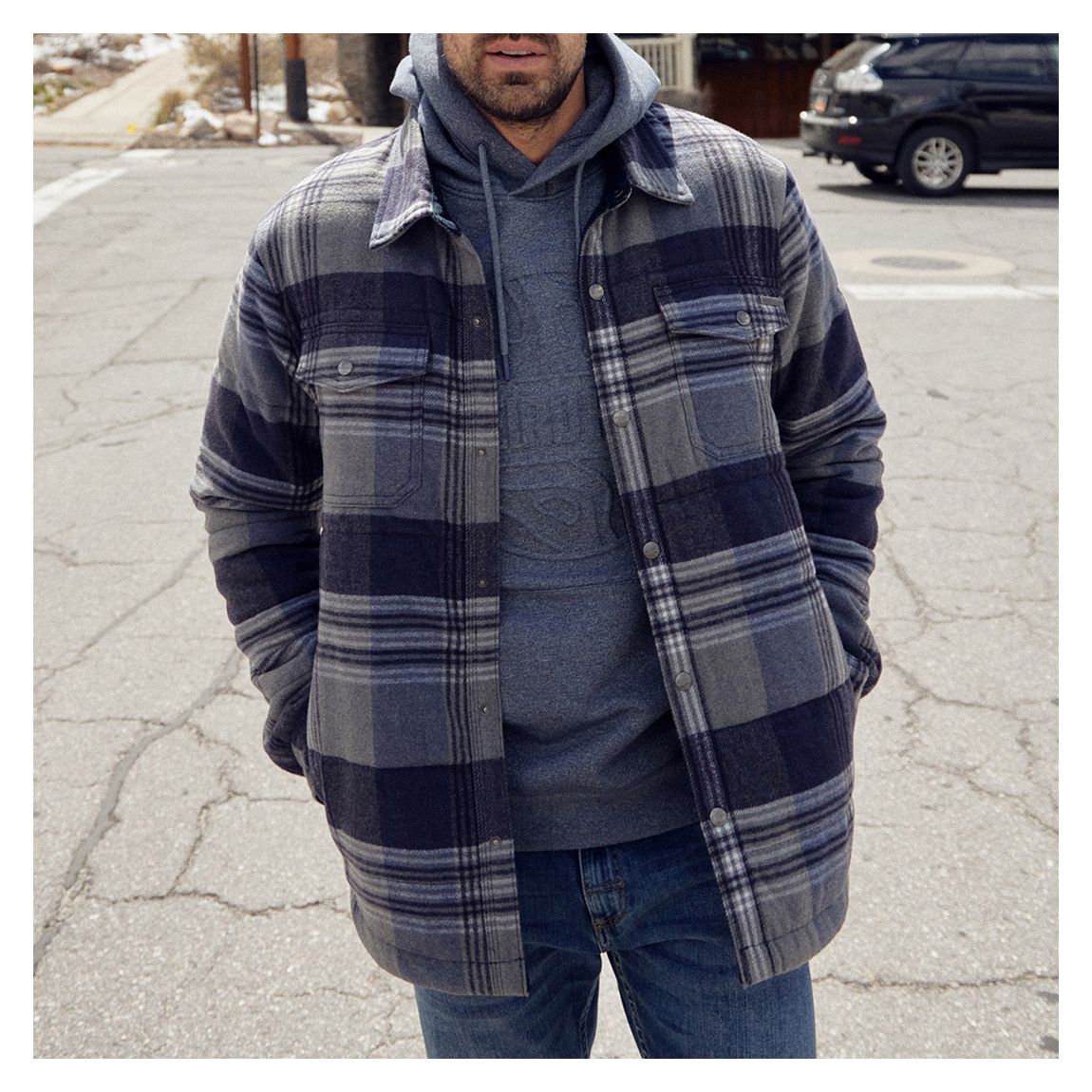 Grey Quilted Check Shacket main product photo