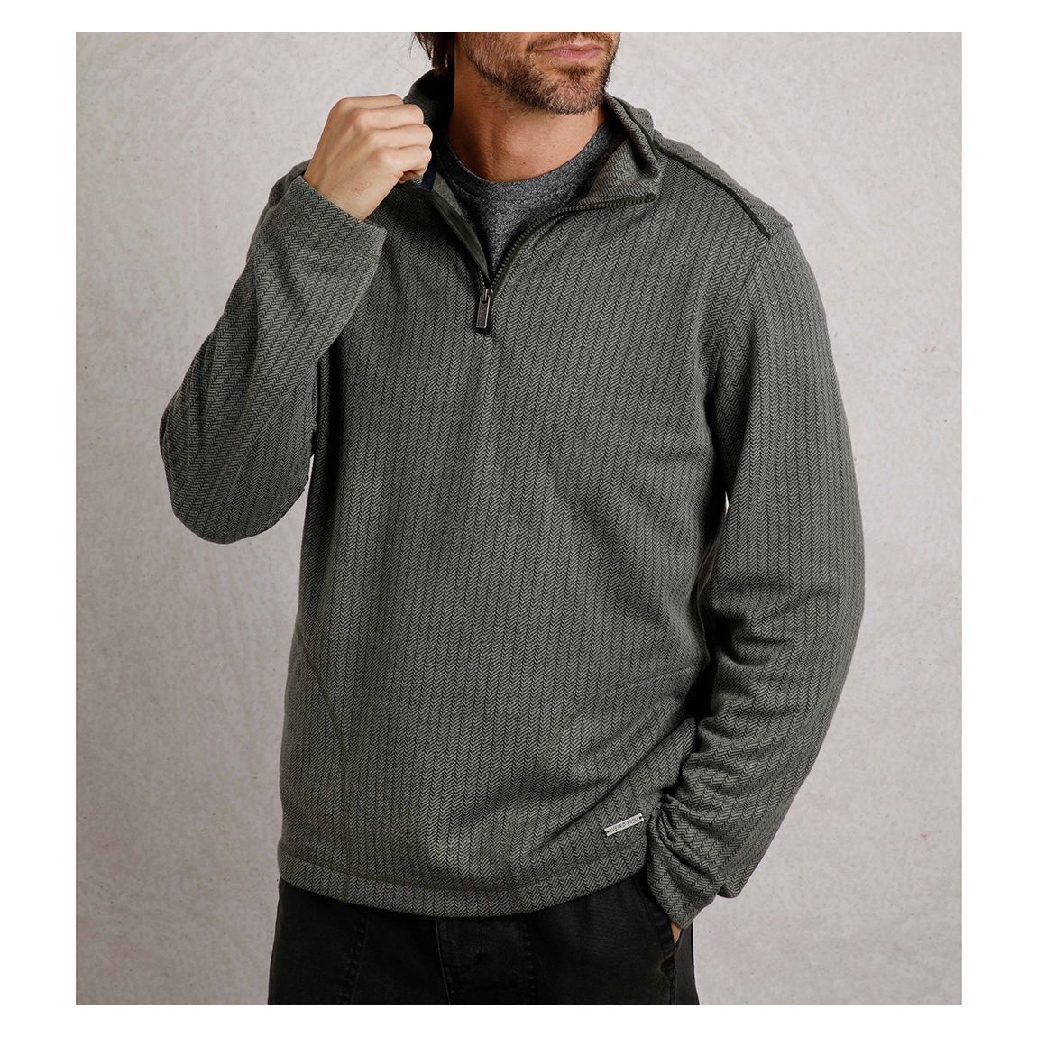 Dark Green 1/4 Zip Herringbone Fleece main product photo