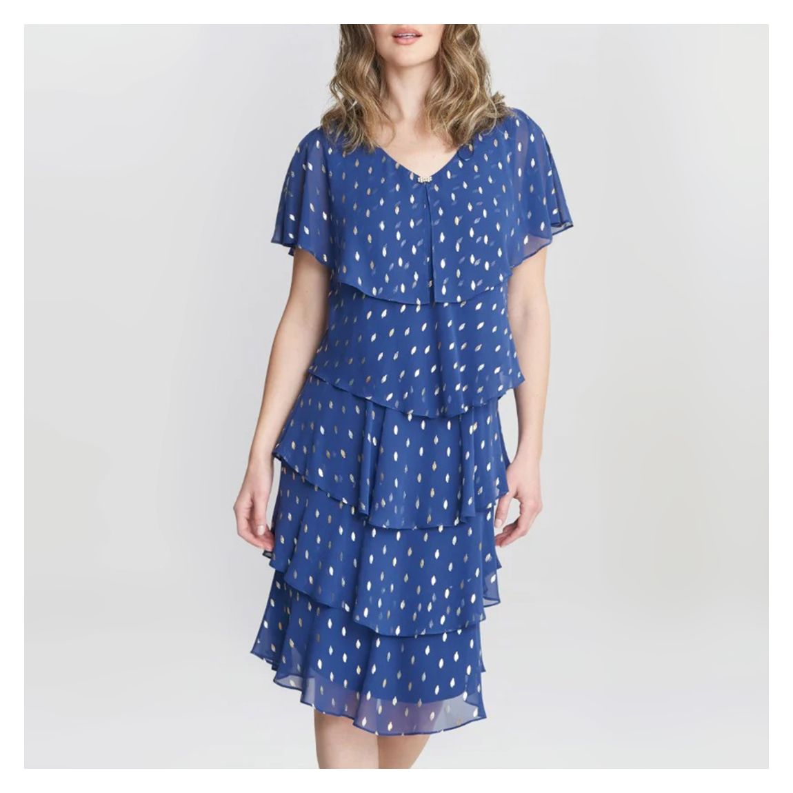 Teal Foil Printed Tiered Dress main product photo