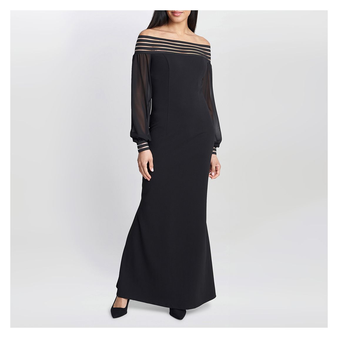 Black Crepe Maxi Dress With Neck Trim main product photo