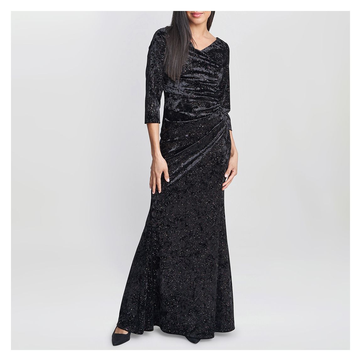 Black Crushed Velvet Sparkle Maxi Dress main product photo
