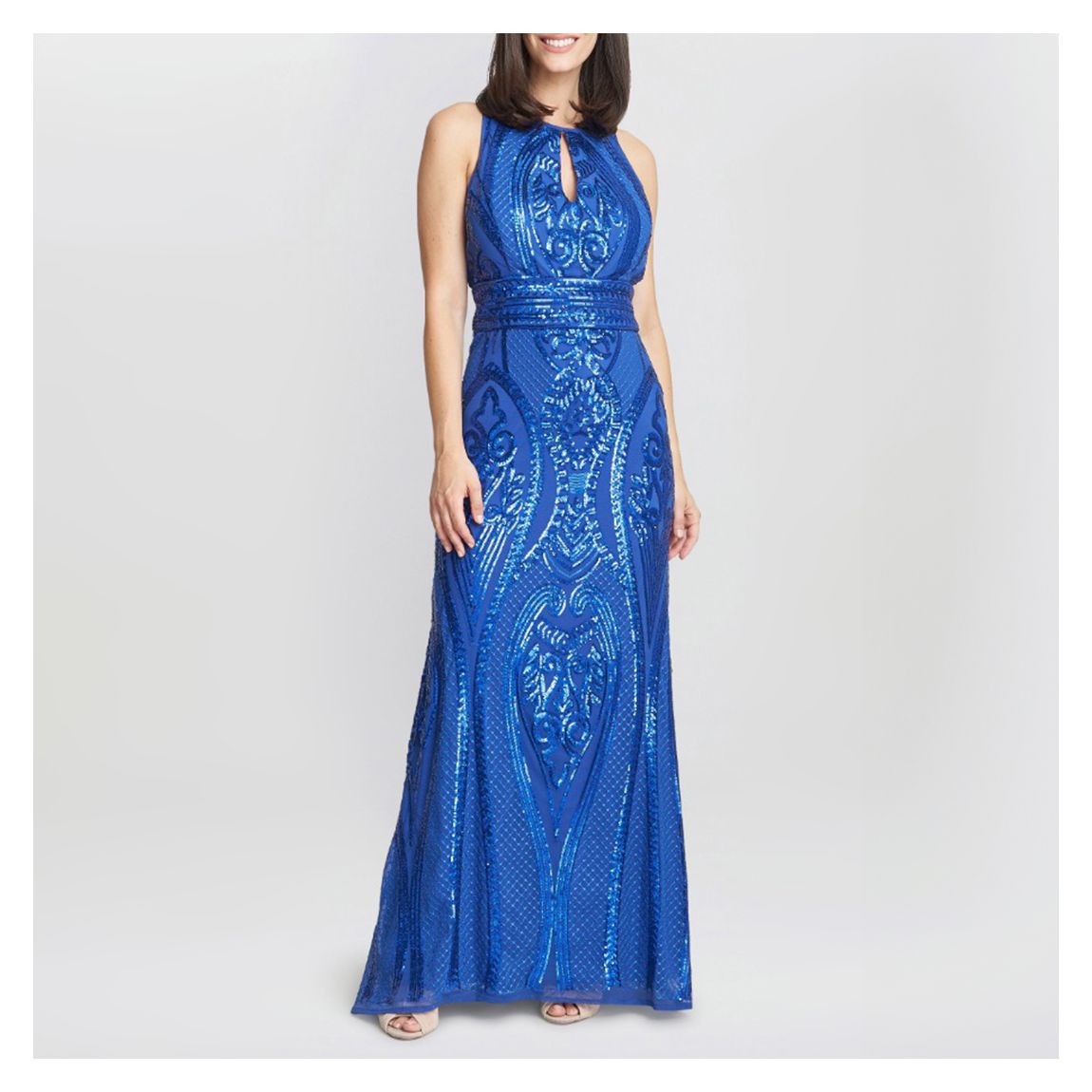 Teal Sequin Beaded Maxi Dress main product photo
