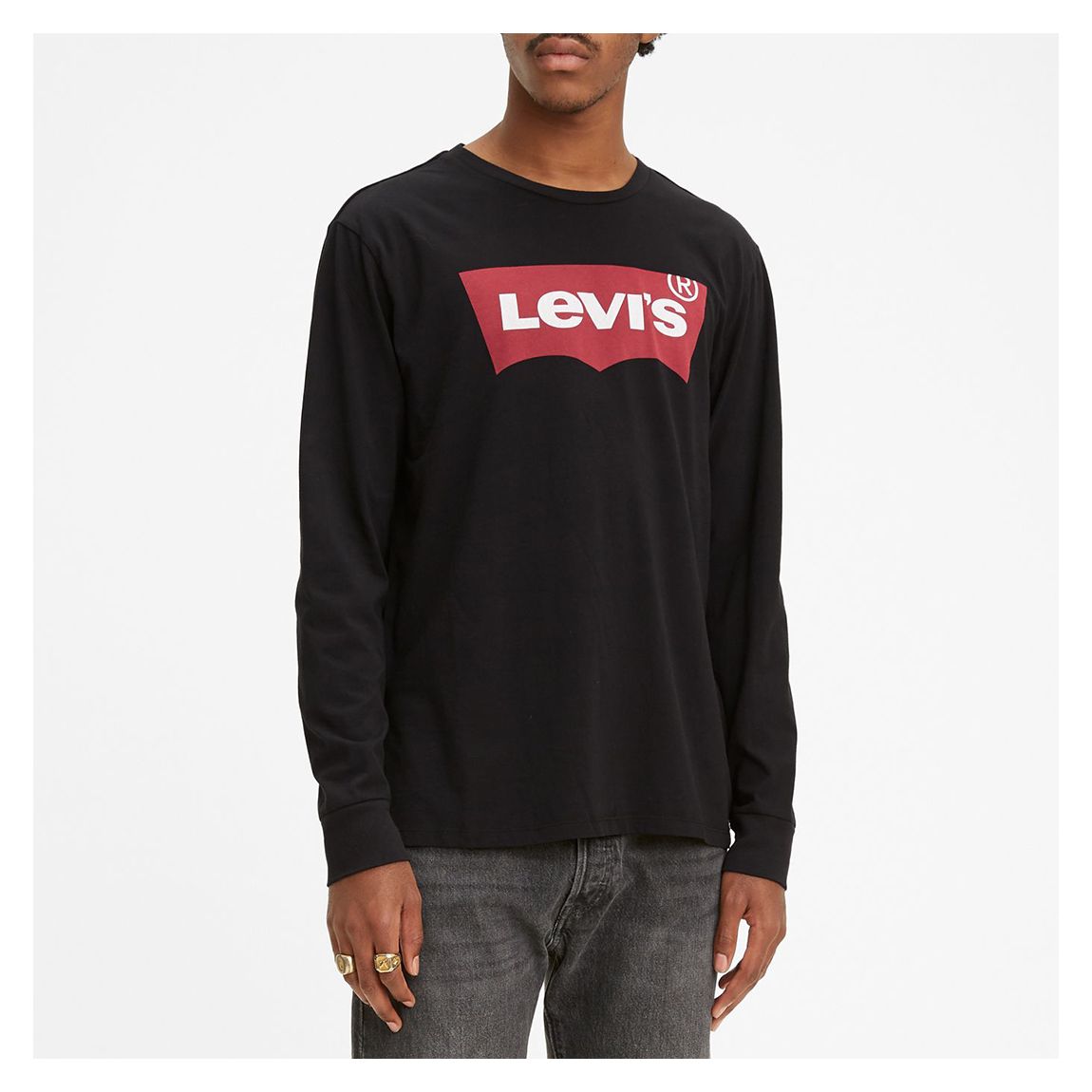 Black Long Sleeve Graphic Logo Cotton Top main product photo