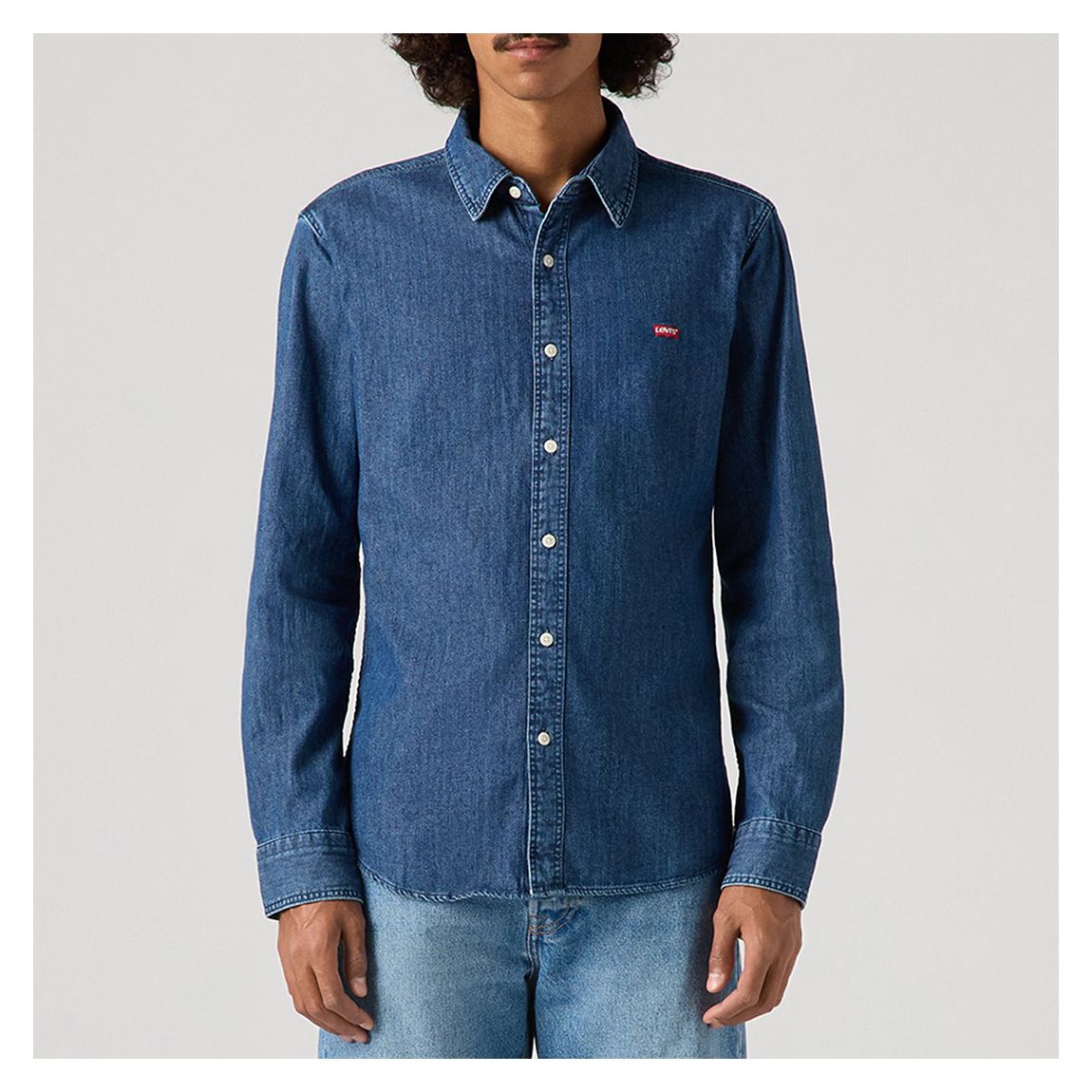 Dark Blue Long Sleeve Classic Denim Shirt main product photo