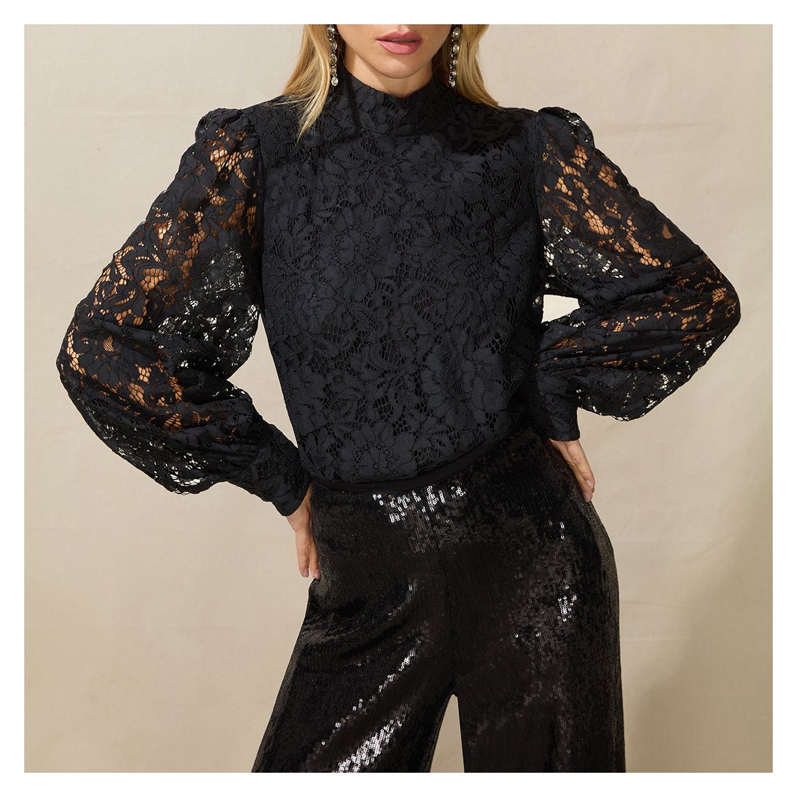 Black Lace High Neck Top main product photo