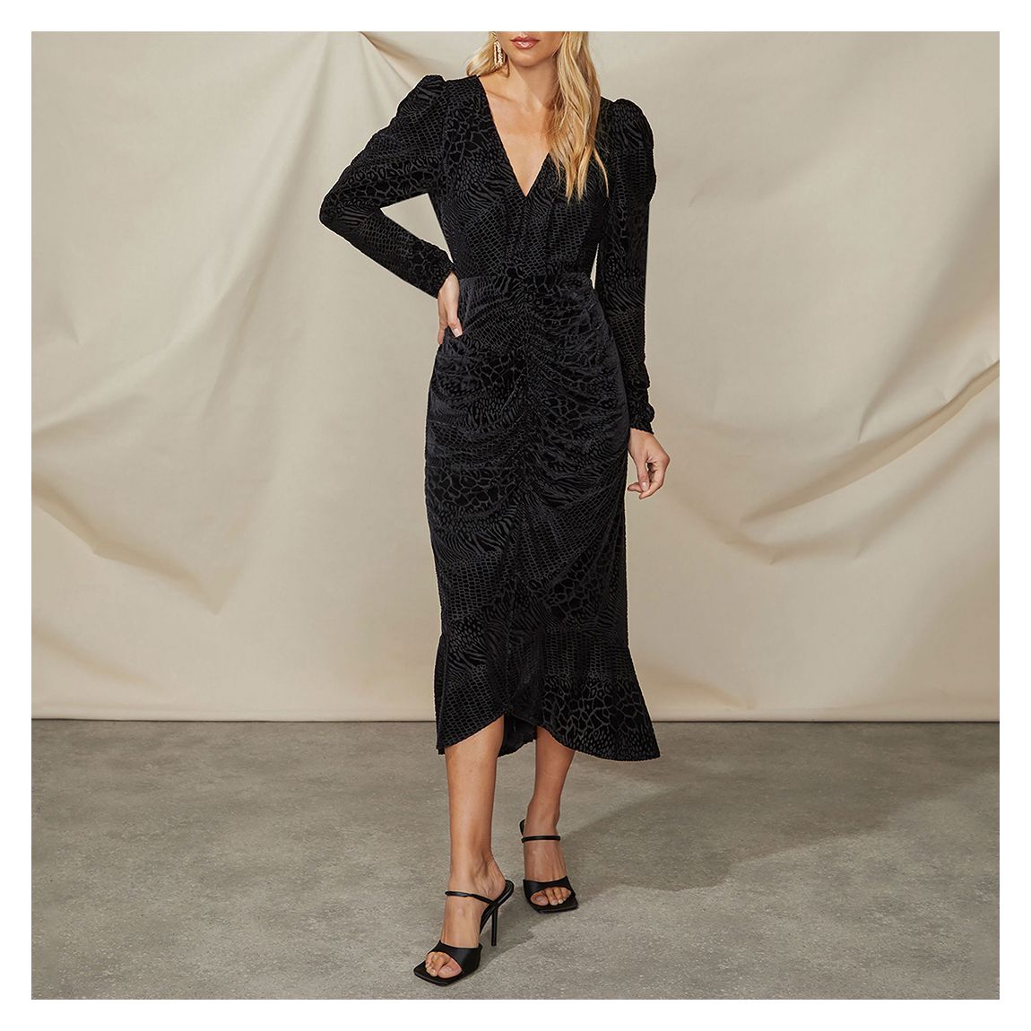 Black Flare Hem Midi Dress main product photo