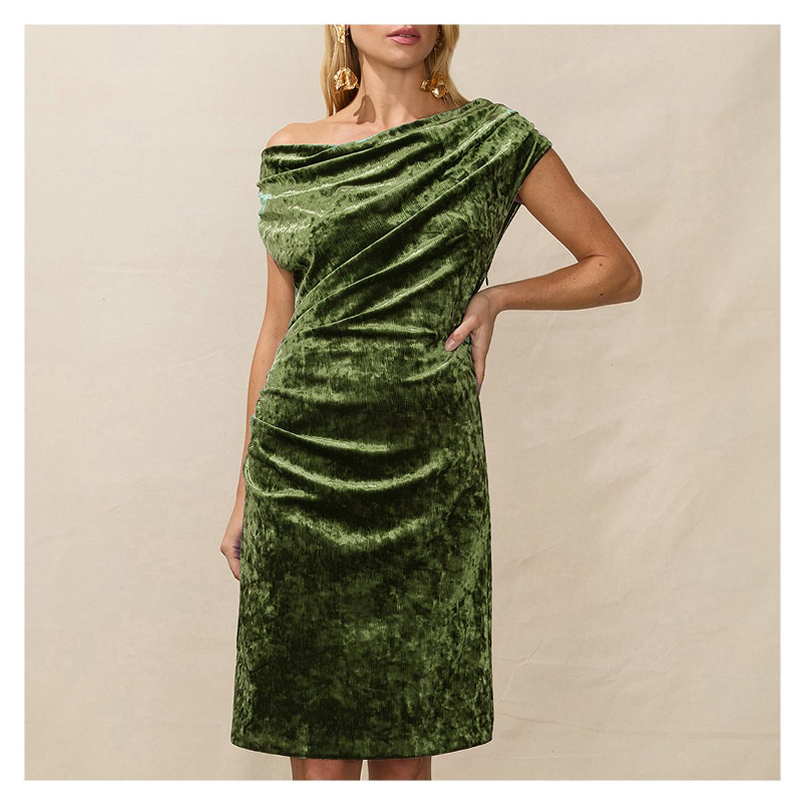 Olive Ripple Velvet Mini Dress main product photo