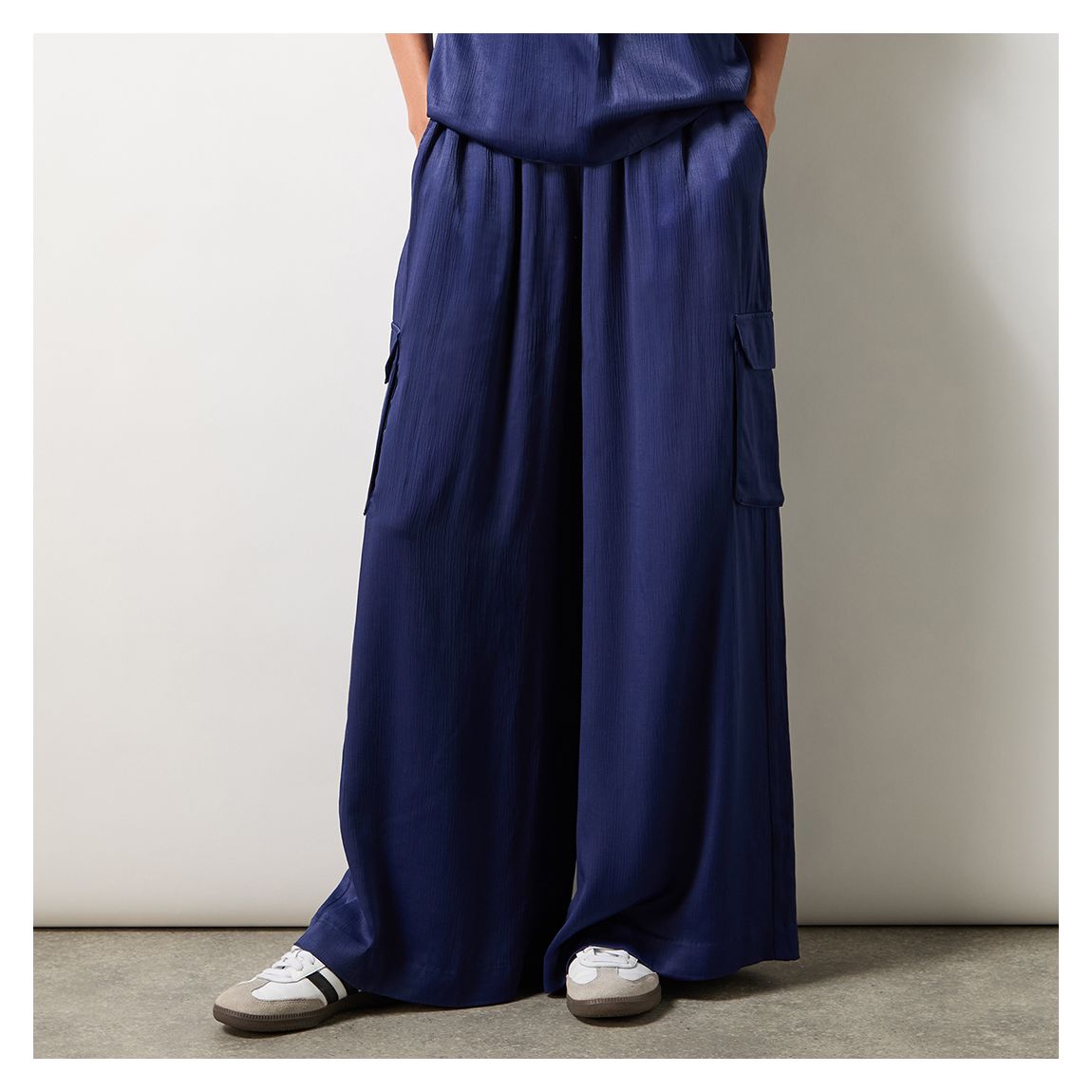 Navy Satin Cargo Trousers main product photo