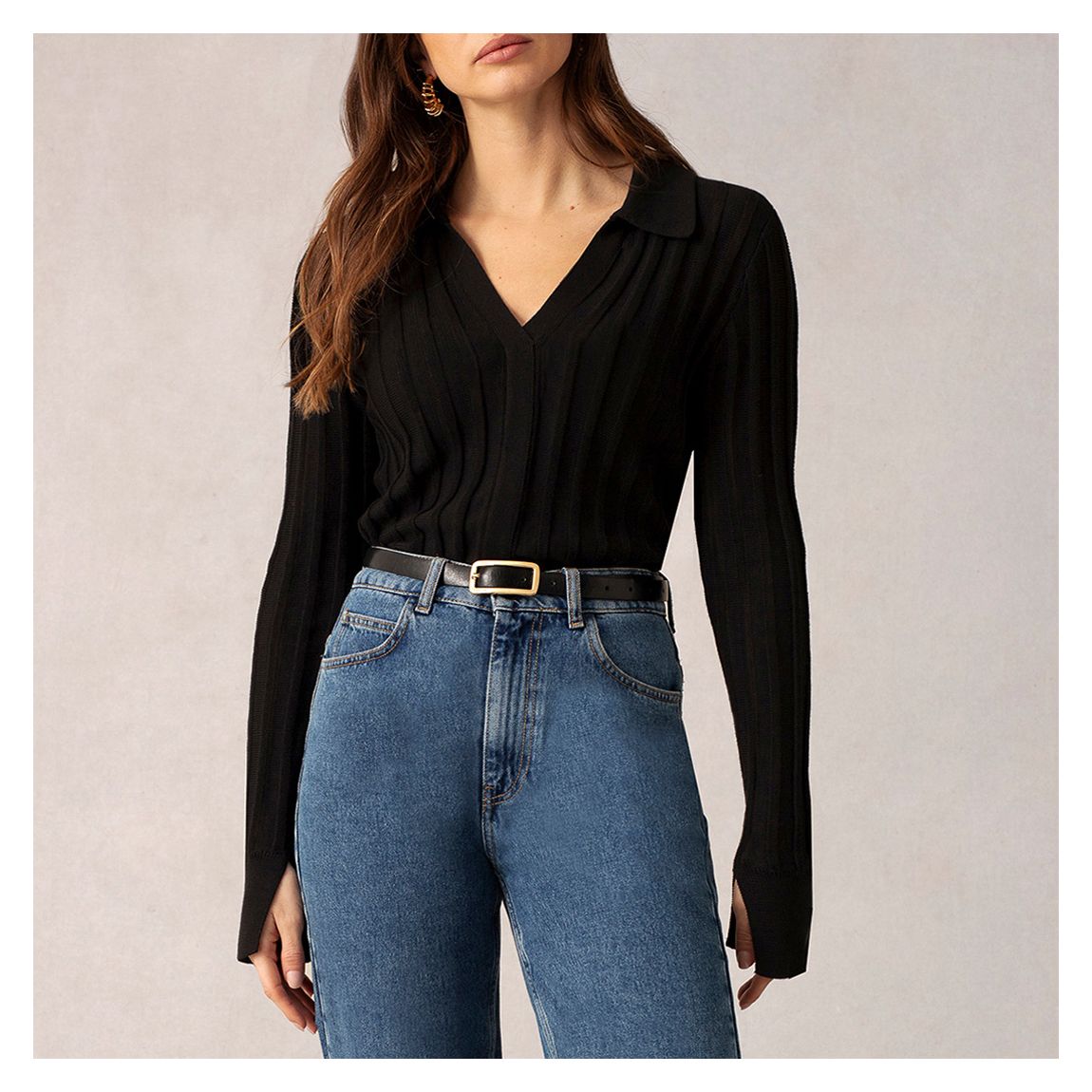 Black Collared Ribbed Top main product photo