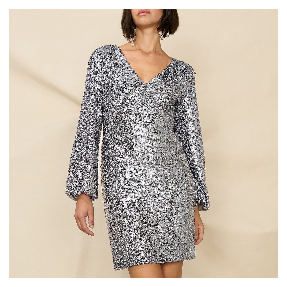 PETITE Pewter Cluster Sequin Mini Dress main product photo