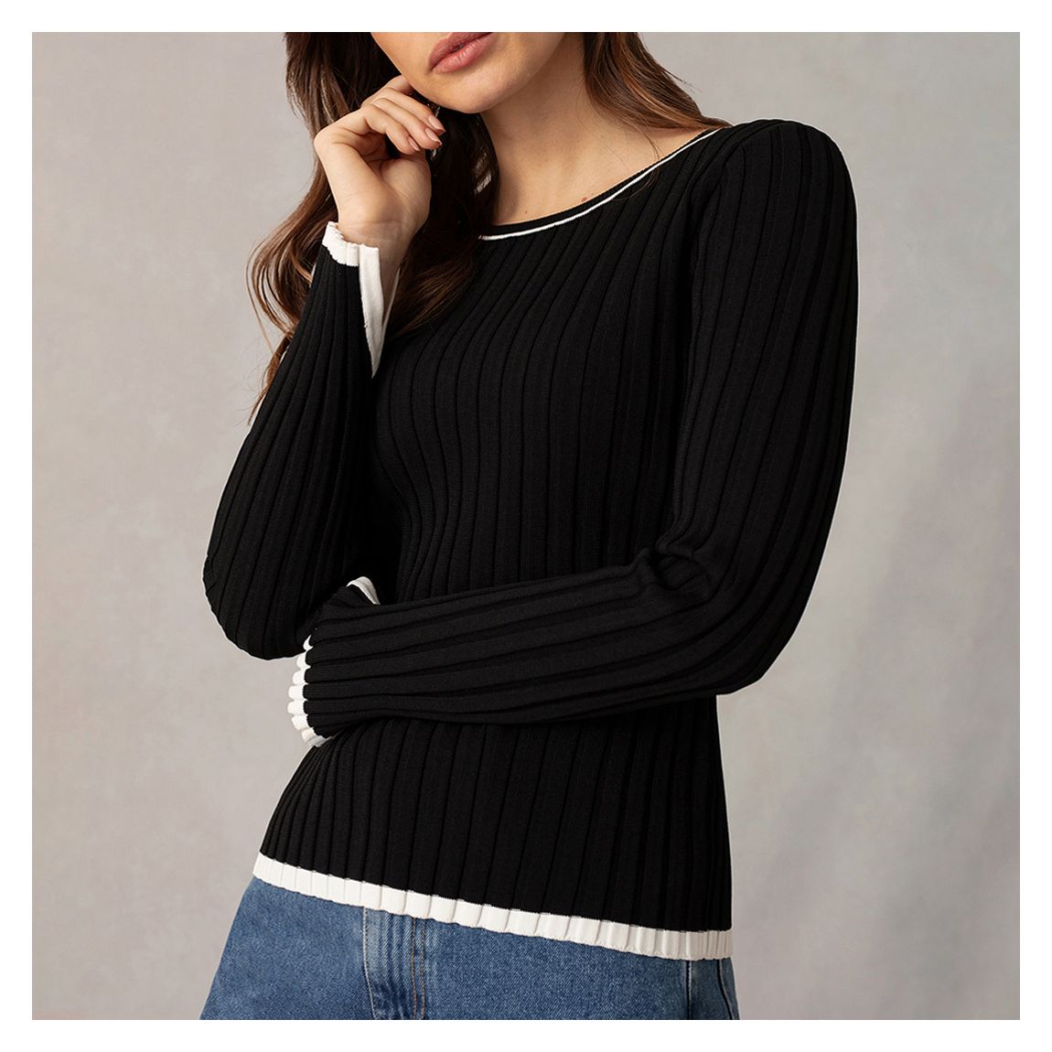 Black Wide Rib Knit Top main product photo