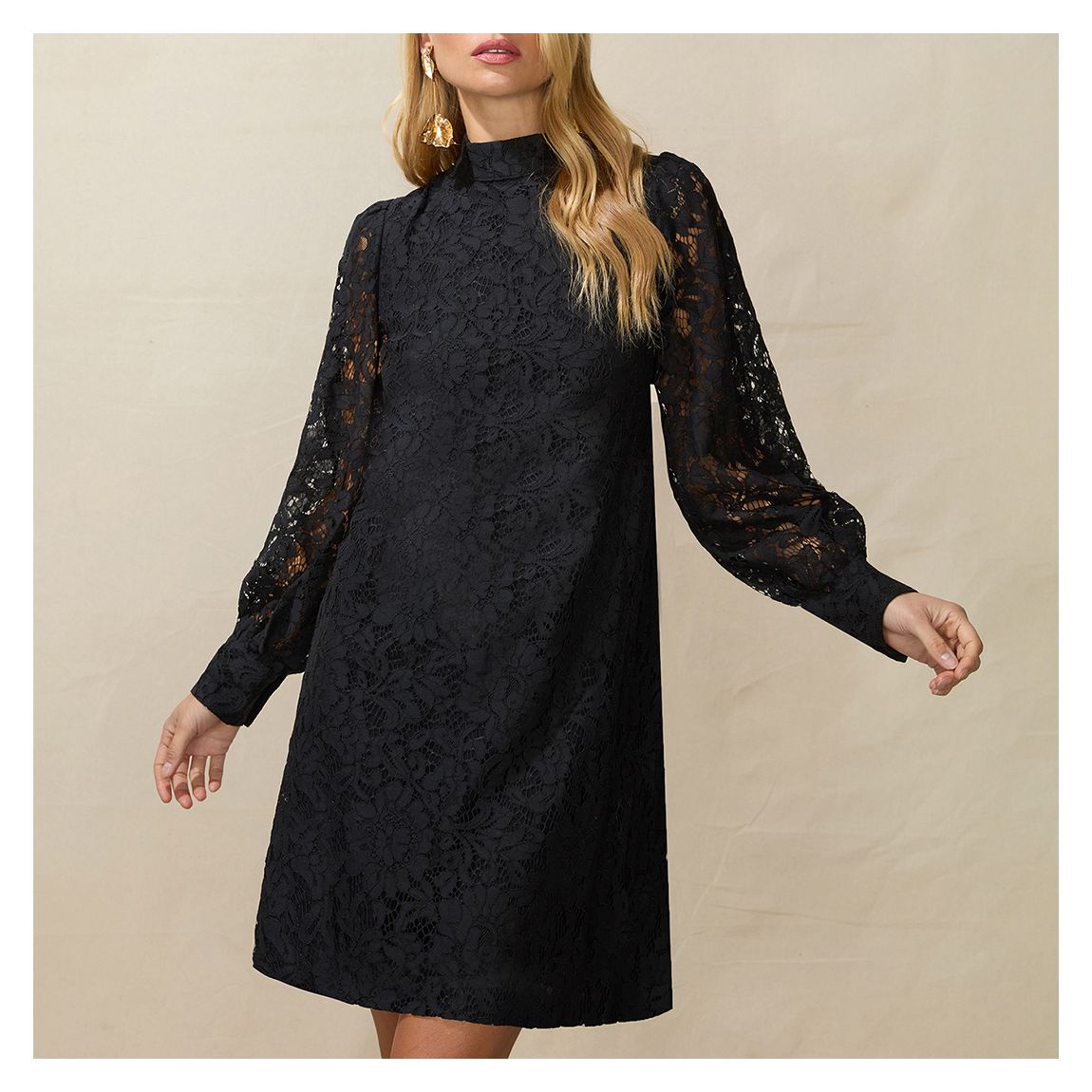 Black Lace High Neck Mini Dress main product photo
