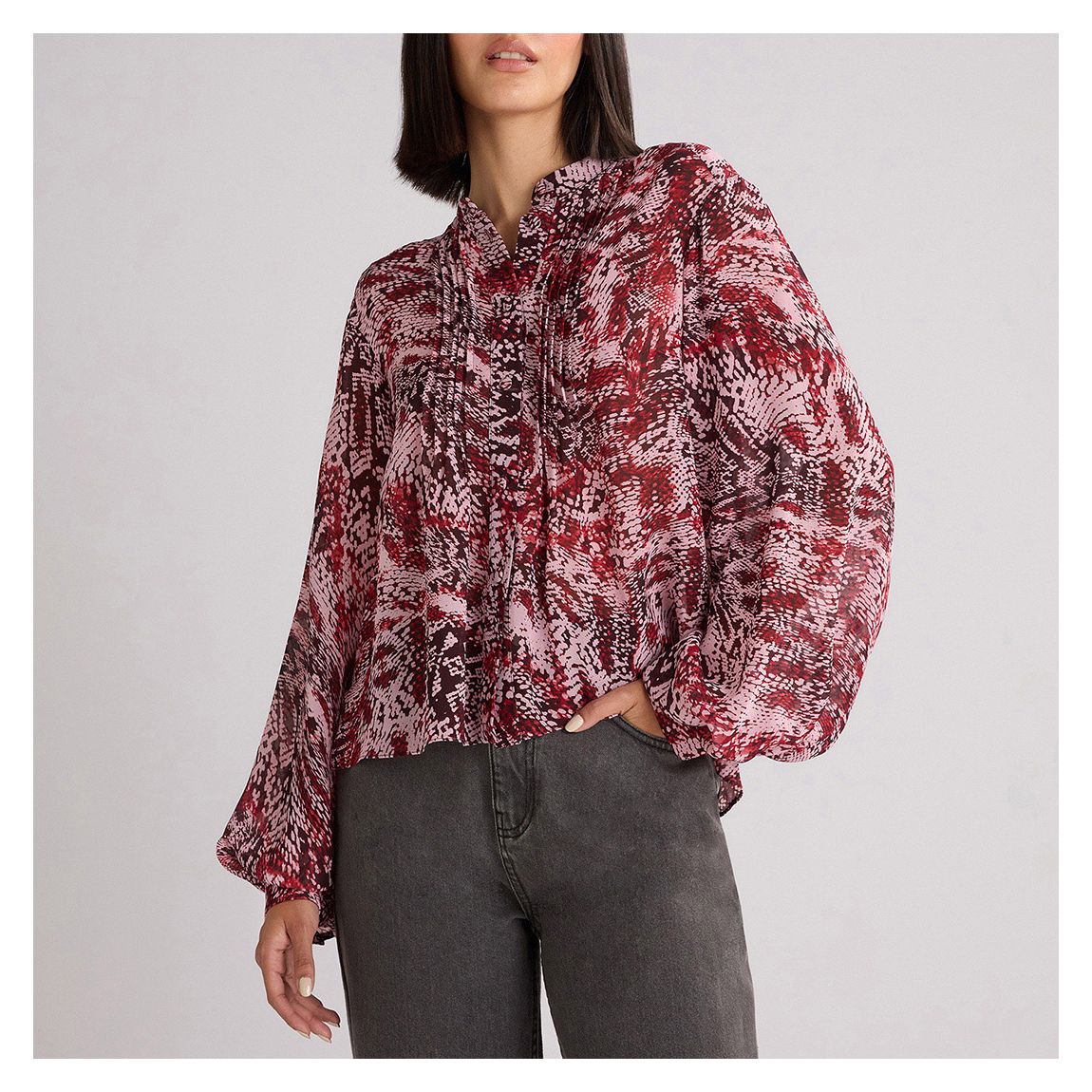 Pink Printed Pintuck Blouse main product photo