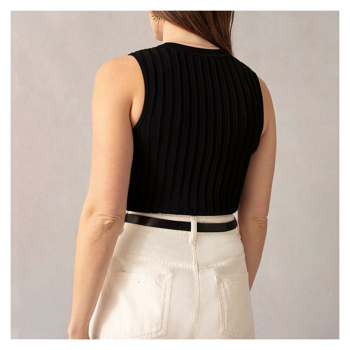 Black Wide Rib Knit Tank Top main product photo