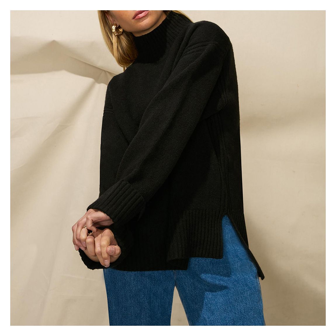Black Roll Neck Wool Blend Jumper main product photo