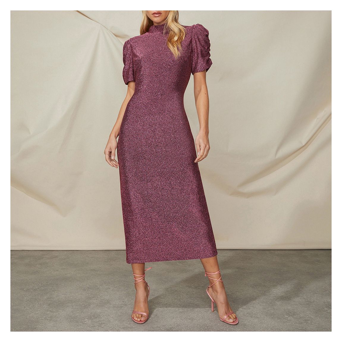 Pink Sparkle High Neck Midi Dress main product photo