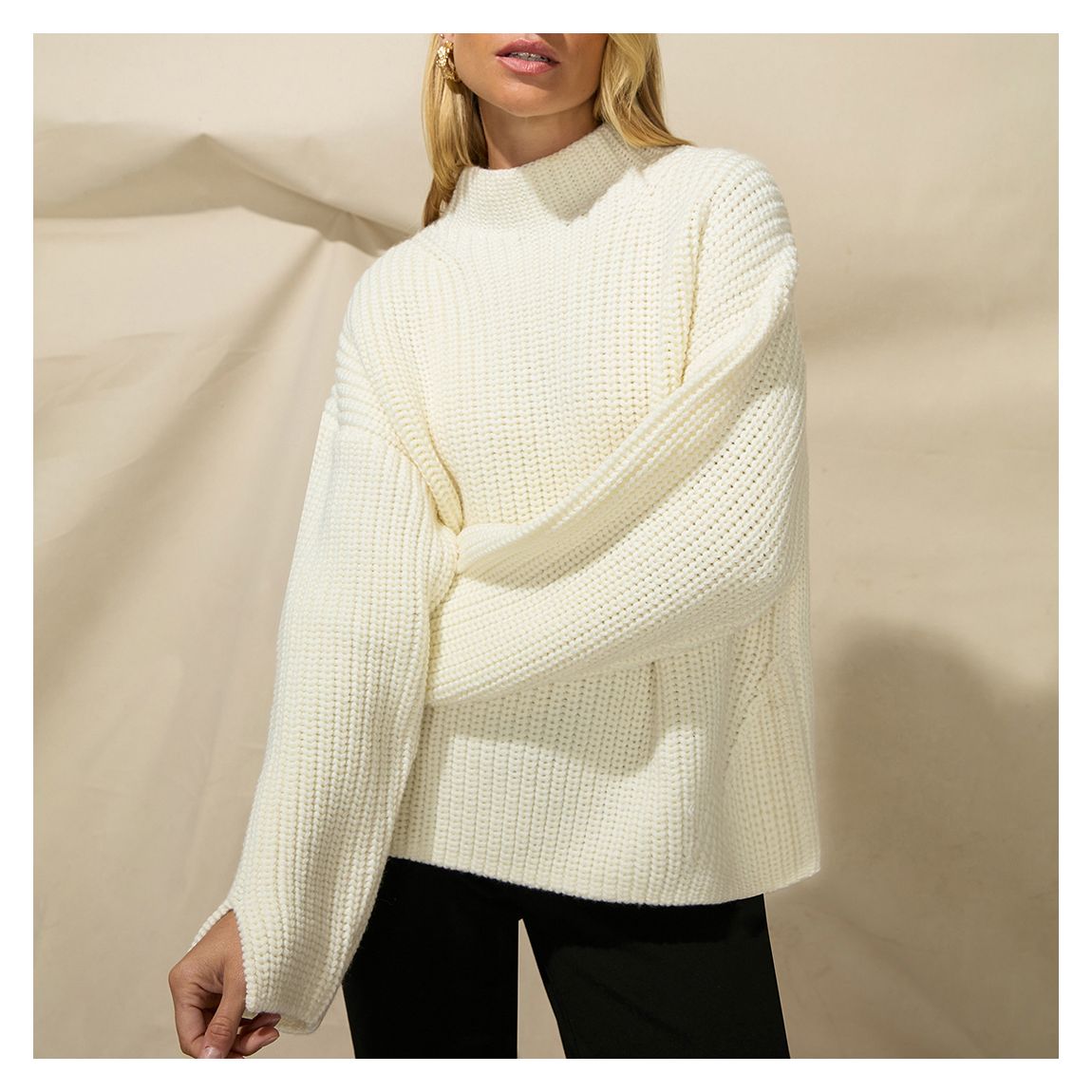Cream Wool Blend High Neck Jumper main product photo