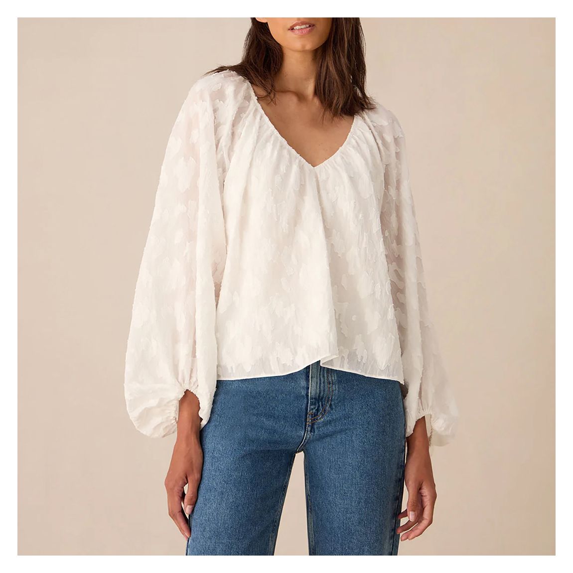 White Jacquard Relaxed Blouse main product photo