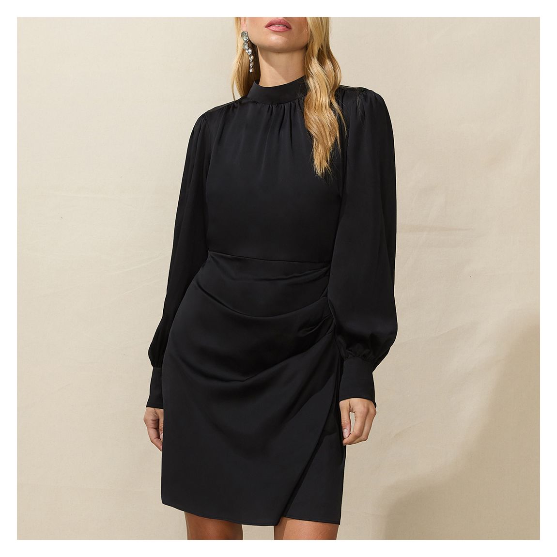 Black High Neck Wrap Skirt Mini Dress main product photo