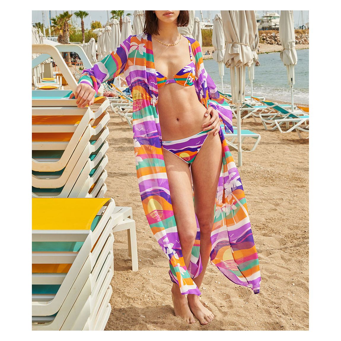 Purple Multi Malibu Sunset Marisa Kimono main product photo
