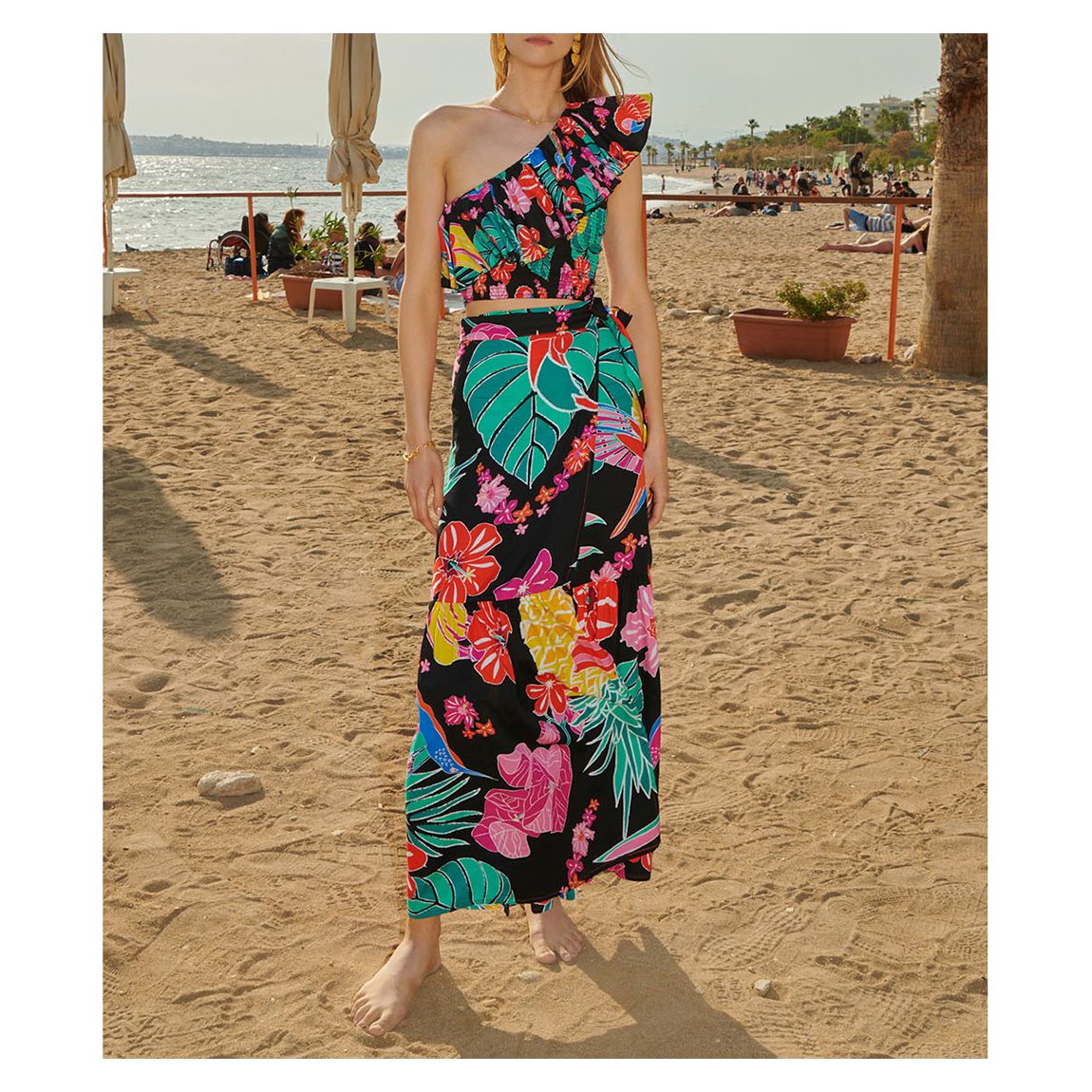 Black Multi Amazonia Ruffle Top main product photo