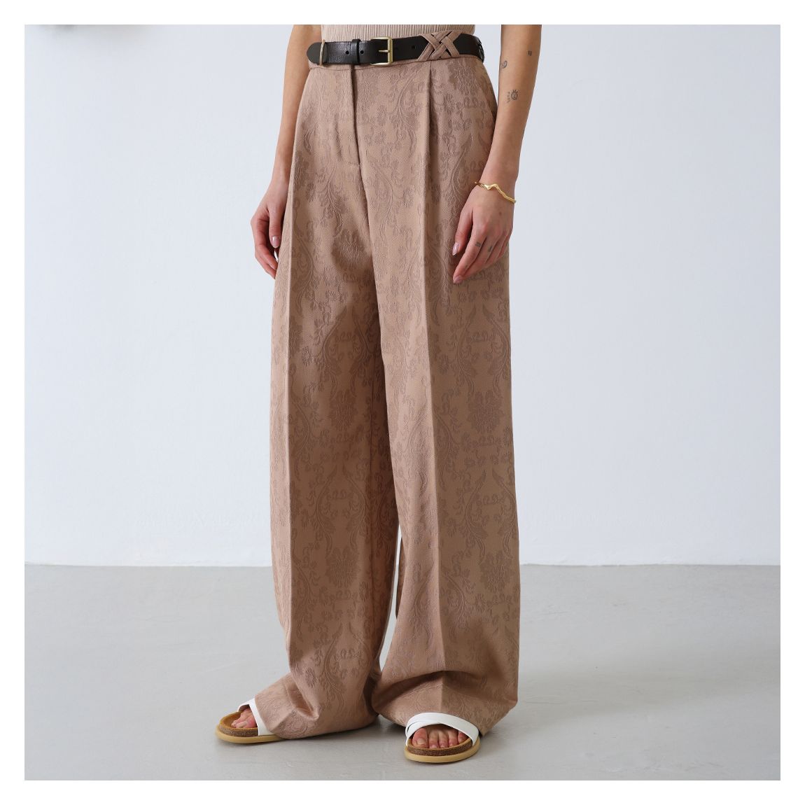 Taupe Printed Pleated Trousers main product photo