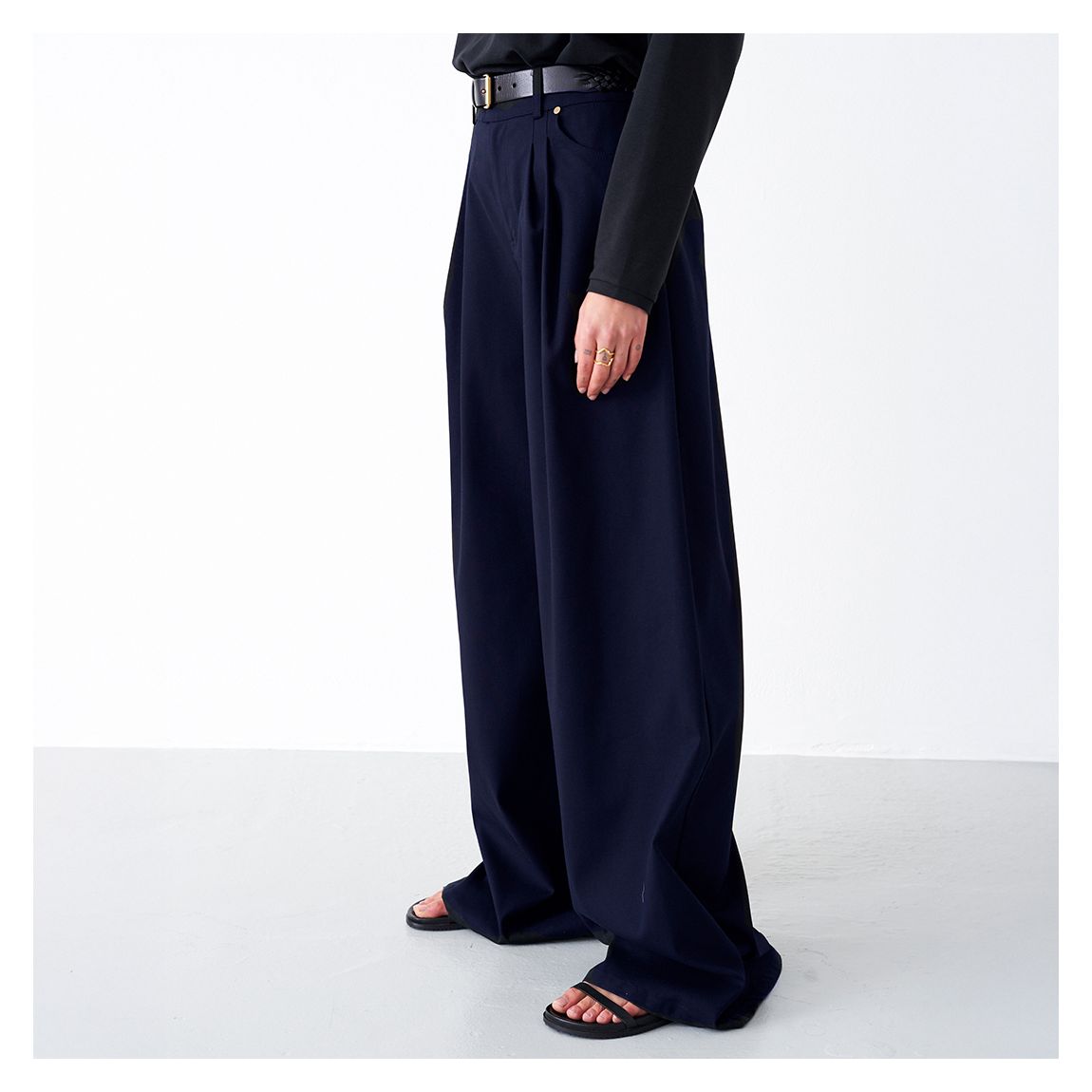 Navy Mid Rise Wide Leg Trousers main product photo