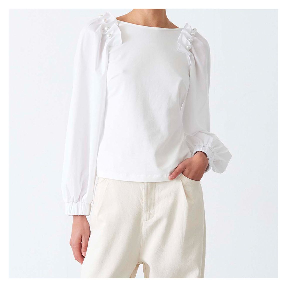 White Bishop Pearl Embellished Top main product photo