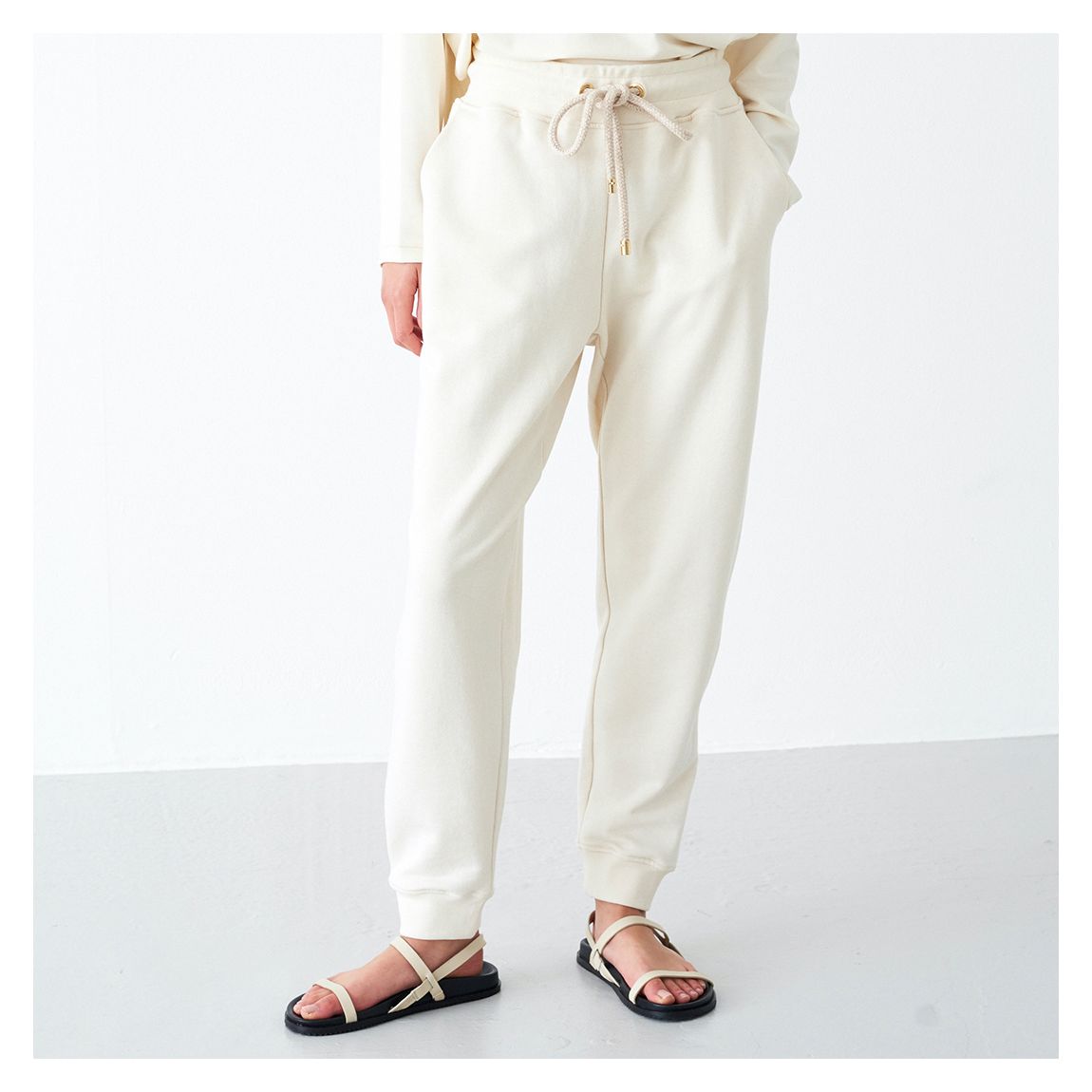 Ivory High Waisted Drawstring Joggers main product photo